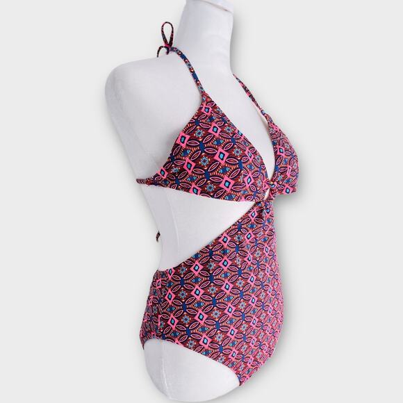 J. Crew O Ring Circle Side Cutout Waist One Piece Swimsuit Womens 4 Geo Print - Picture 4 of 12